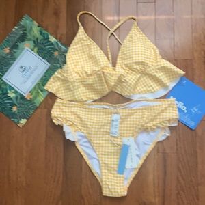 CUPSHE GINGHAM YELLOW RUFFLED BIKINI